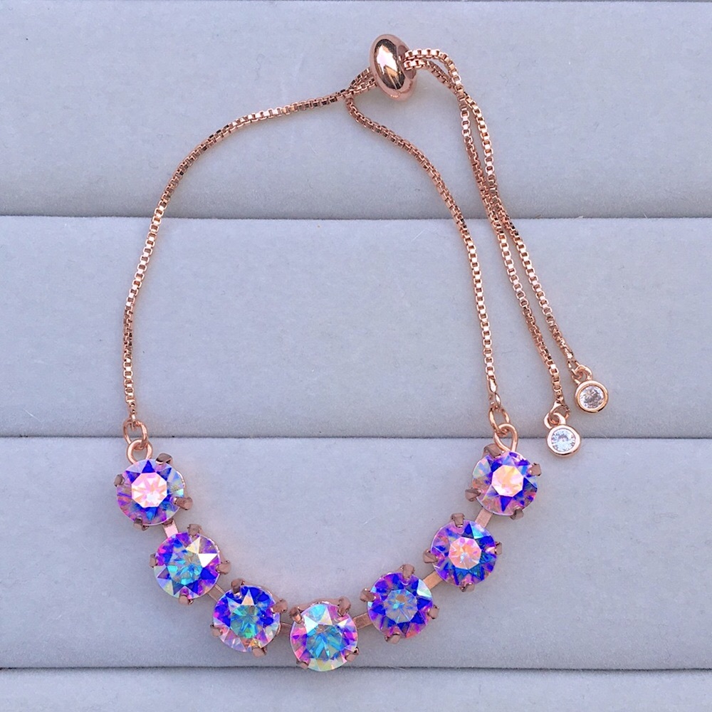 Aurora Borealis Crystal + Rose Gold Adjustable Crystal Bracelet - Picture 3 of 6